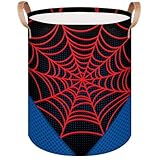 LLCXCSI Large Laundry Hamper Basket Black Spider Web Round Collapsible Storage Organizer Bin for Kids Room, Boys, Nursery, Closet, Bedroom, Playroom, Toys, Dirty Clothes, 16' W x 20' H