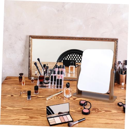 Espejo de maquillaje de escritorio marco madera gris portátil miniatura 7