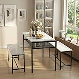 INICO Comedor, Mesa de Comedor 4 Personas con Estantes de Almacenamiento y 2 Bancos Moderna, Tamano 110 * 60 * 77CM, Apto...