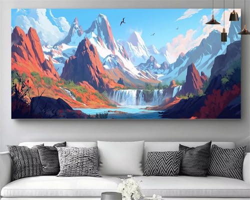 Diamond Painting XXL 100x300cm Cascade : Activité Manuelle Anti-Stress Adulte avec Toile M848