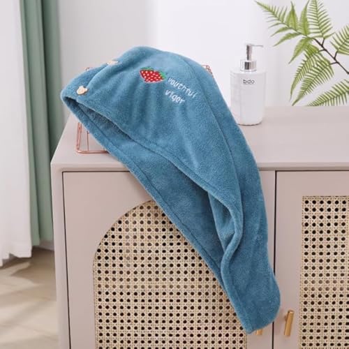 Image of DIVYAM Microfiber Hair Towel Wrap for Women | Quick-Dry Soft Hair Drying Cap with Elastic Loop | Lightweight Magic Head Wrap for Long, Curly & Wet Hair (Blue, Set of 2)