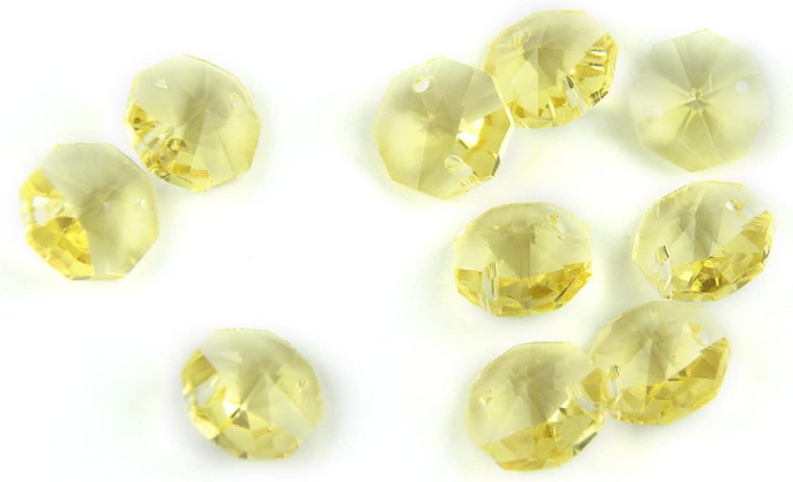 ECYC Ltd 100 Pcs 14mm Crystal Glass Octagon Beads 2 Holes, Chandelier Parts Replacement Beads Curtains Bead Faceted Prisms Pendants Suncatcher for Chandelier, Home Decor, Jewelry Making, DIY Crafts