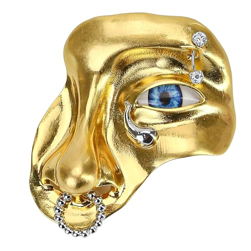 Image of Gold Half Face Brooch Pin for Women Men Lapel Brooches Suits Figure Face Mask Vintage Minimalist Metal Women's Exaggerated Half Alloy Fashion Coat Accessory Clothing Jewelry