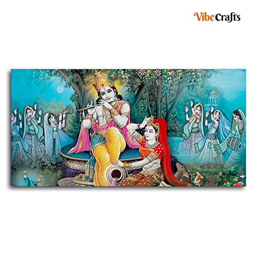 Image of VIBECRAFTS Canvas Paintings for Living Room Drawing Room Hindu Radha Krishna Canvas Wall Painting Fitted With Wooden Frame For Home | Office | Living Room | Gift (PTVCH 2494)
