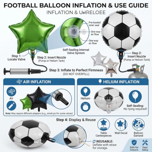 Image of Atpata Funky Football Theme Foil Balloons - 18 Inch Round Football Shape Foil Balloons for Kids Sports Themed Birthday Party Decor and Goal theme Celebrations (Stars & Footballs)