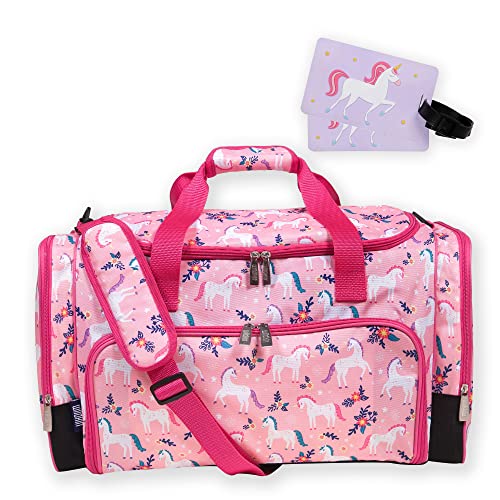 Wildkin Weekender Duffle Bag Bundle with 2 Matching Bag Tags (Unicorn)