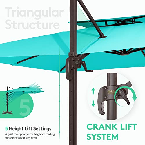 Jearey 12Ft Square Cantilever Patio Umbrella Double Top Roating Outdoor Offset Umbrella Heavy Duty Sun Umbrella For Patio Lawn Garden Backyard And Pool, Turquoise #TOP5