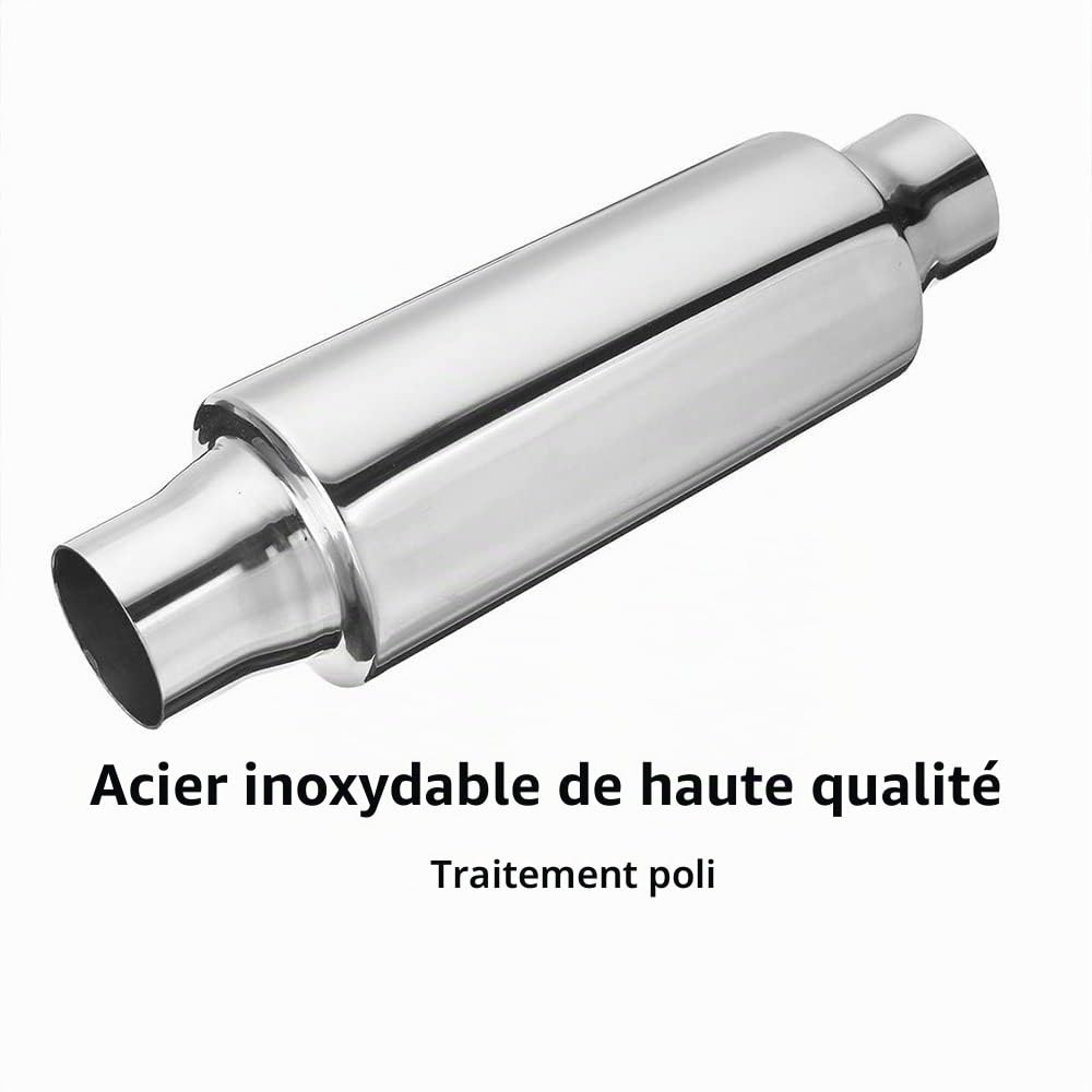 Silencieux d'échappement droit, entrée Baceyong 2,5 in. sortie 2,5 in. silencieux d'échappement universel en acier inoxydable, droit rond 31 cm/12 in. long silencieux argenté
