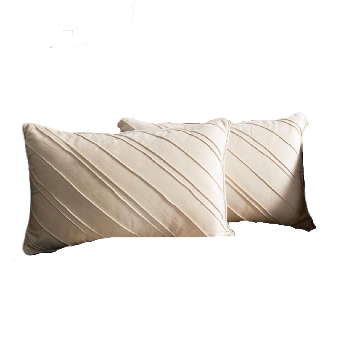 Velvet Cushion Covers Soft Decorative Twill Hemming Square Green Throw Pillow Cases 50cm x 50cm for Living Room, Bed, Sofa Set of 2 (30_x_50_cm, White)