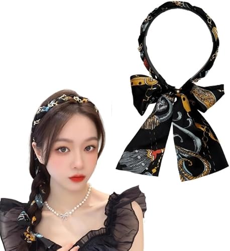 Satin Fabric Hair Bands Elegant Floral Print Braided Adjustable Headbands High C