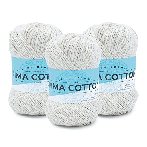 Lion Brand Yarn Pima Cotton Yarn, Medium Yarn for Knitting, Crocheting, and Crafting, 3 Pack, Vintage