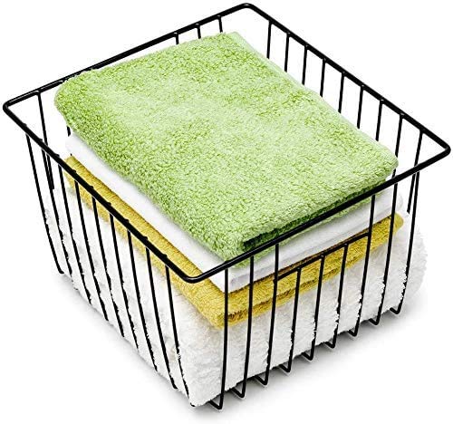 Slideep Wire Metal Basket Bin Storage Baskets Modern Farmhouse Food, Vegetable, Shampoo, Clothes, Fruits Storage Organizer Basket for Kitchen Pantry Bathroom Black 3 Packs