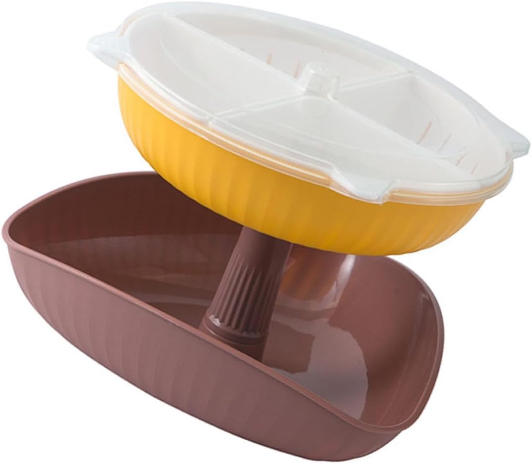 Multi-layer Rotatable Food Strainer Basket Drip Tray, Plastic Vegetable and Fruit Colander for Kitchen Storage and Washing, Yellow Pink, Multifunctional Home Food Holder