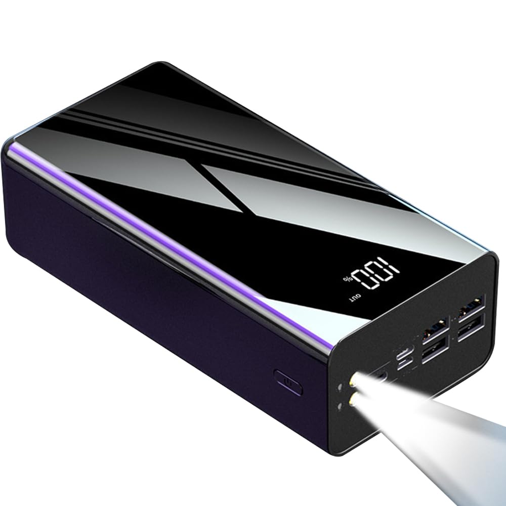 Caricabatterie Portatile Grande Power Bank Da 100000 MAh Batteria Esterna A Ricarica Rapida Da 22,5 W Con 5 Uscite Powerbank Con Torcia Per Campeggio E Viaggi All'aperto(Size:100000mAh,Color:Nero)
