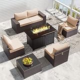 RTDTD Outdoor Patio Furniture Set with Propane Fire Pit Table, 7 Pieces Outdoor Furniture Patio...