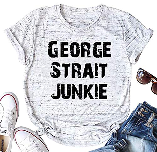 AIMITAG County Music T Shirt George Strait Graphic Tees for Women Letter Print Funny Concert Shirts Summer Casual Tops (Small, Grey)