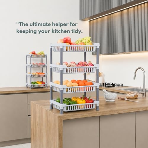 Image of MATIC HOUSEWARE 4-Layer Multipurpose Rack Stand | Durable Plastic Storage Organizer for Vegetables, Fruits, Pantry Items & Home Essentials | Space-Saving Free-Standing Shelf for Home & Kichen (Grey)