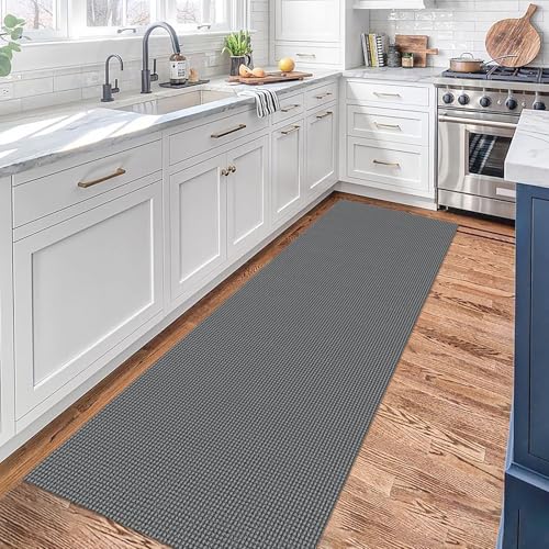 KOZYFLY Runners for Hallways 2x7 ft Washable Kitchen Runner Non Slip Rubber Backed Hall Runners Cotton Entryway Runner Rugs Floor Carpet for Indoor Backdoor Bedroom Kitchen, Grey/Dark Grey