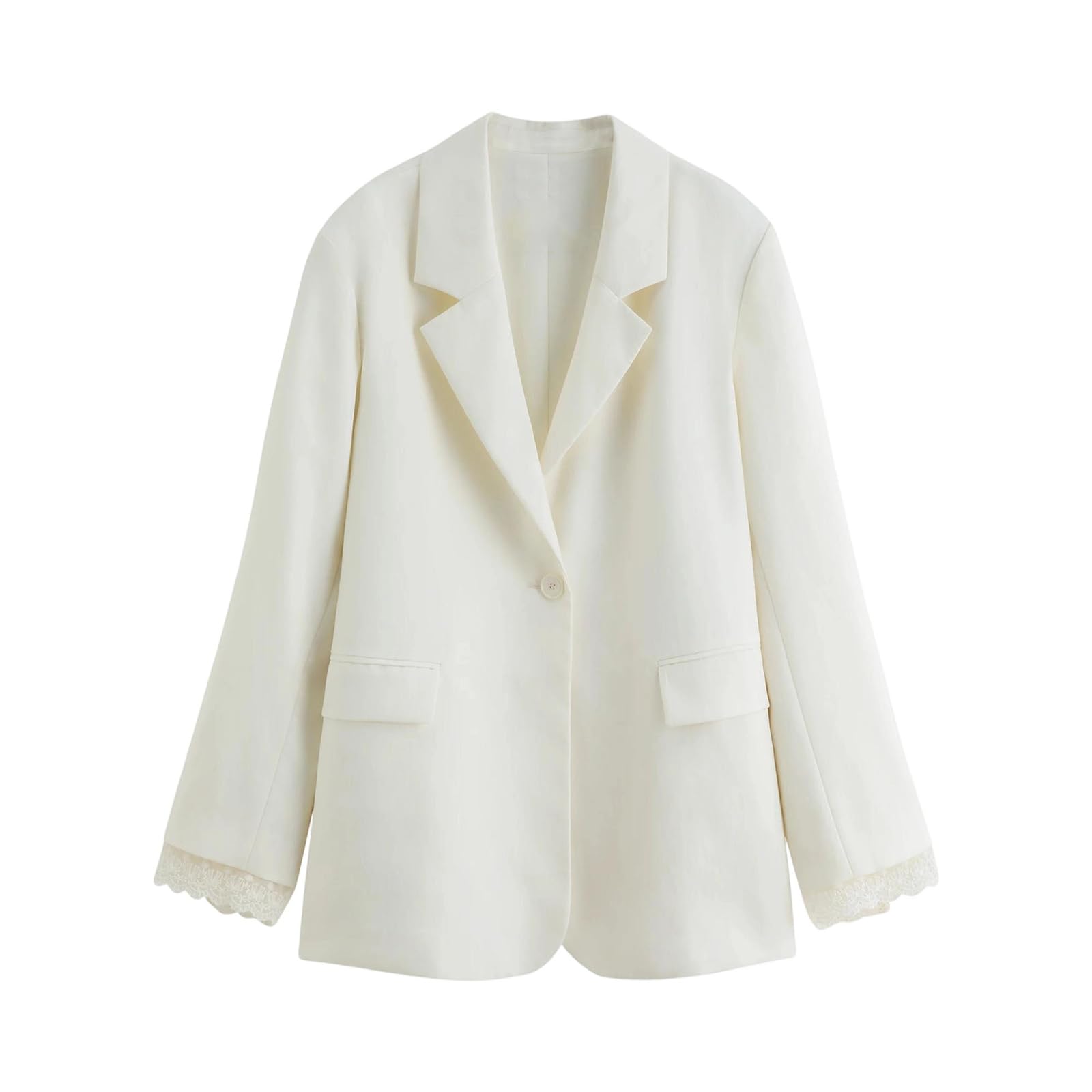 Womens Blazers French Inspired Notched Lapel Single Button with A Unique Design Loose Fit Office Professional Suit Jacket