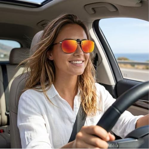 Image of Polarized Clip On Sunglasses Over Prescription Glasses Men Women Rimless Flip Up