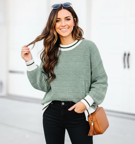 Image of Womens Oversized Sweaters Fall 2026 Fashion Clothes Colorblock Knit Tops | ETCYY Striped Sweaters For Women Trendy,Batwing Sleeve Oversized Sweater Pullover Tops,Cute,Spring Winter Fall Outfits