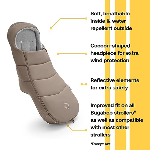 Image of Bugaboo Footmuff - All-Season Stroller Accessory Weatherproof Climate Control Removable and Reflective (Dune Taupe)