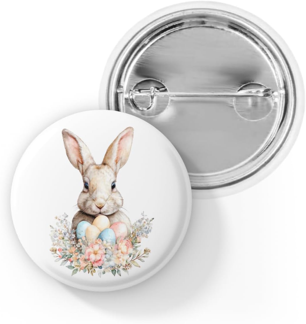 Easter Bunny Pin Back Button, Vintage Watercolor Rabbit Badge, Spring Floral Easter Basket Gift, Pastel Farmhouse Accessory,
