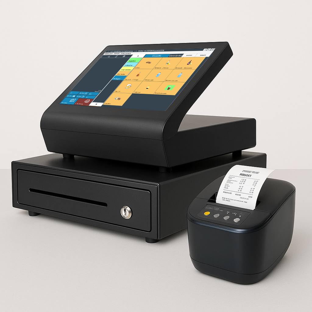 Kassensystem für Gastronomie – Restaurant, Café, Bar & Imbiss POS Kasse 12" mit Touchscreen, Bondrucker, Kassenschublade & Software – ohne monatliche Gebühren – TSE-konform