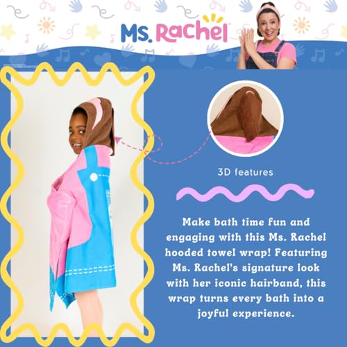 Image of Ms. Rachel Kids Super Soft Bath /Pool /Beach Soft Cotton Terry Hooded Towel Wrap, 24 in x 50 in, (Officially Licensed Product) By Franco