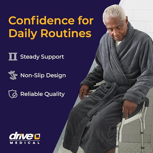 Image of Drive Medical Premium Shower Chair with Back and Padded Arms, White | Shower Chair with Back and Padded Arms, Adjustable Height Seating for Safety and Comfort, Supports 350 Pounds