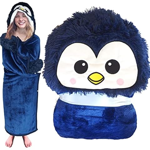 Penguin Wearable Hooded Blanket for Adults Animal Sherpa Fleece Penguin Hoodie Cloak Wrap Penguin Gifts for Girls Women Men Kids Fluffy Warm Cozy Decor Plush Throw Super Soft Faux Fur Cover