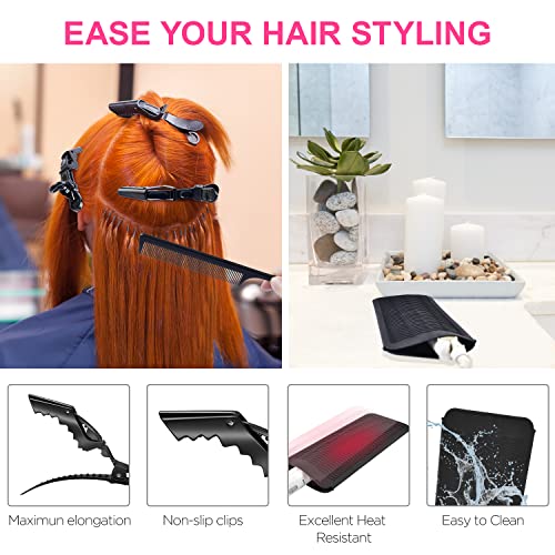 Arritz 2Pcs Heat Gloves For Hair Styling, Professional Curling Iron Gloves With Heat Resistant Silicone Mat Pouch, 6Pcs Hair Clips, 2Pcs Combs #TOP4