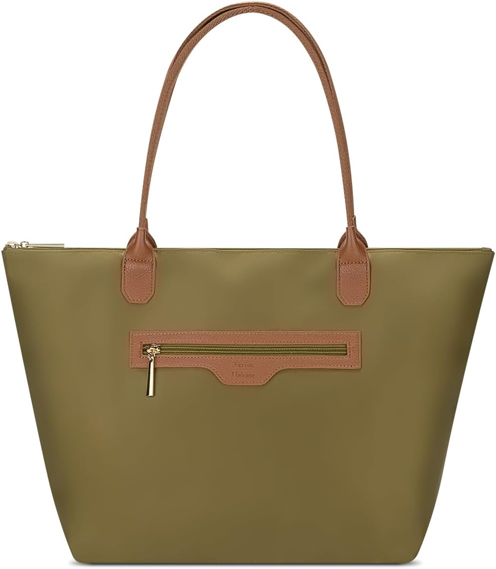 Nylon Tote Bag for Women with Zipper, Lightweight Large Laptop Shoulder Handbag, Spacious Gym, Travel and Shopping Purse