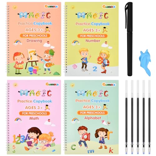 Groovd Magische Schreibbücher Für Kinder – 4er-Set, Wiederverwendbar Mit Stift Für Handschrift & Mathe (3-8 Jahre)
