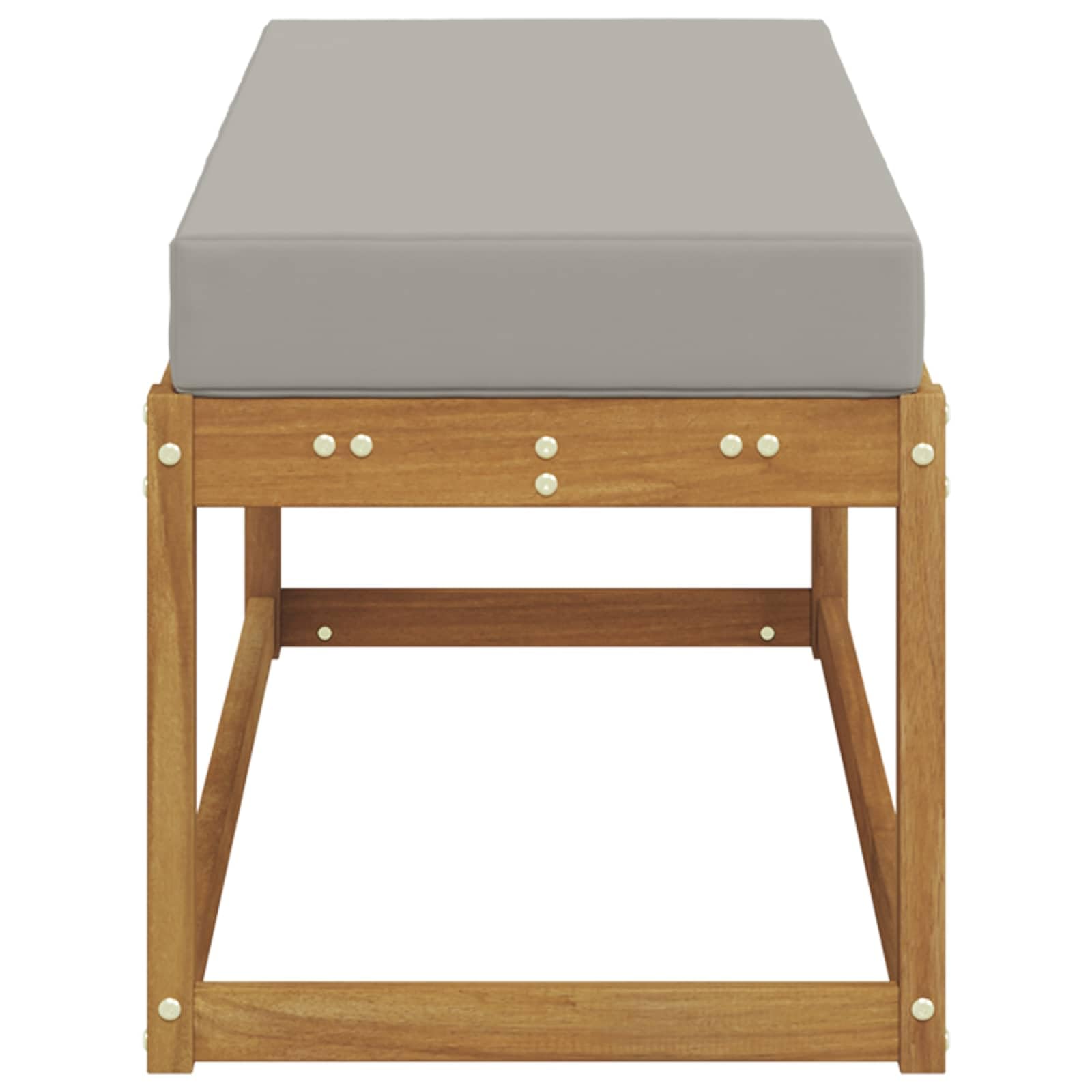 Taboret ławka z poduszką z litego drewna akacjowego, kolor naturalny, jasnoszary, 115 x 43 x 37 cm, odporna na warunki atmosferyczne, modułowa, na taras, balkon, do wypoczynku na świeżym