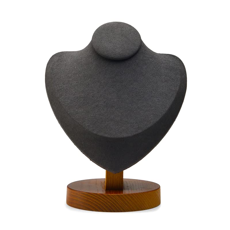 Oirlv Sleek Dark Grey Jewellery Bust Wooden Base with Soft Ultra-Fibre Finish Necklace Display Stand for Organising Necklaces & Pendants