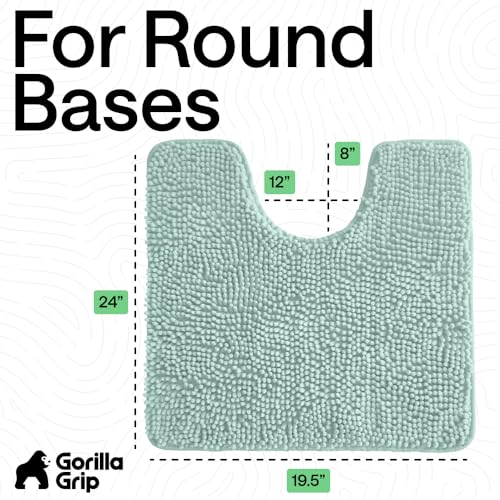 Image of GORILLA GRIP Plush Absorbent Shaggy Chenille Bath Rug Mat for Oval Toilet Base with Rubber Backing, Machine Washable Rugs, Soft Microfiber Contour Mats for Toilets, Bathroom Decor, Seablue