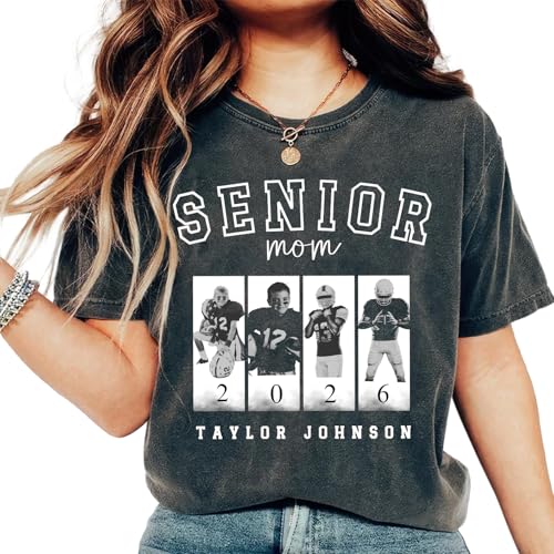 Custom Photo Senior Football Mom Shirt, Personalized Football Shirts for Women, Matching Family Senior Mom Dad Grandma Grandpa Shirt Class of 2026, Game Day Gifts for Mom White