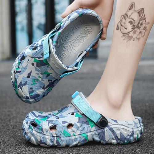 Image of ihinzry Men's Garden Clogs Graphic Mules Clog Slip On Beach Sandals for Men Outdoor Slippers with Adjustable Strap