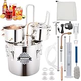 DEWOSEN Alcohol Still 5 Gallon 3 Pots Shine Still Distillery Kit for Alcohol Stainless Copper Tube Complete with Thumper Keg Water Pump Metal Thermometer Airlock Brew Bag Proof Alcoholmeter Test Kit