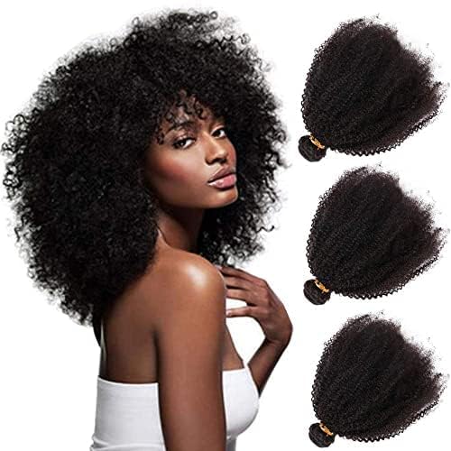 Mongolian Afro Kinky Curly Bundles Human Hair Bundles 8 8 8 Inches 4B 4C Afro Kinky Bulk Human Hair Virgin Hair Burmese Curly Weave Bundles for Black Women Weft Natural Black Color