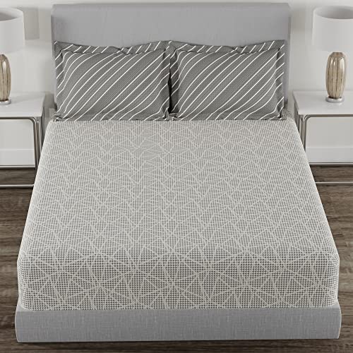 Image of myTrident Home Essential Stripe Collection 144 TC, 100% Cotton Bedsheet with 2 Pillow Cover, King Size - 274 x 274 cm, Vesey