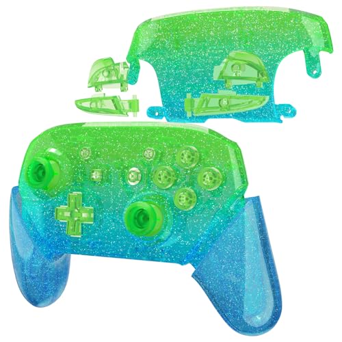Coque de Remplacement pour Nintendo Switch Pro Manette Customisée Transparent Bleu-Vert