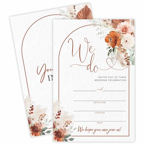 Boho Style Wedding Invitations, Floral Arch Double...