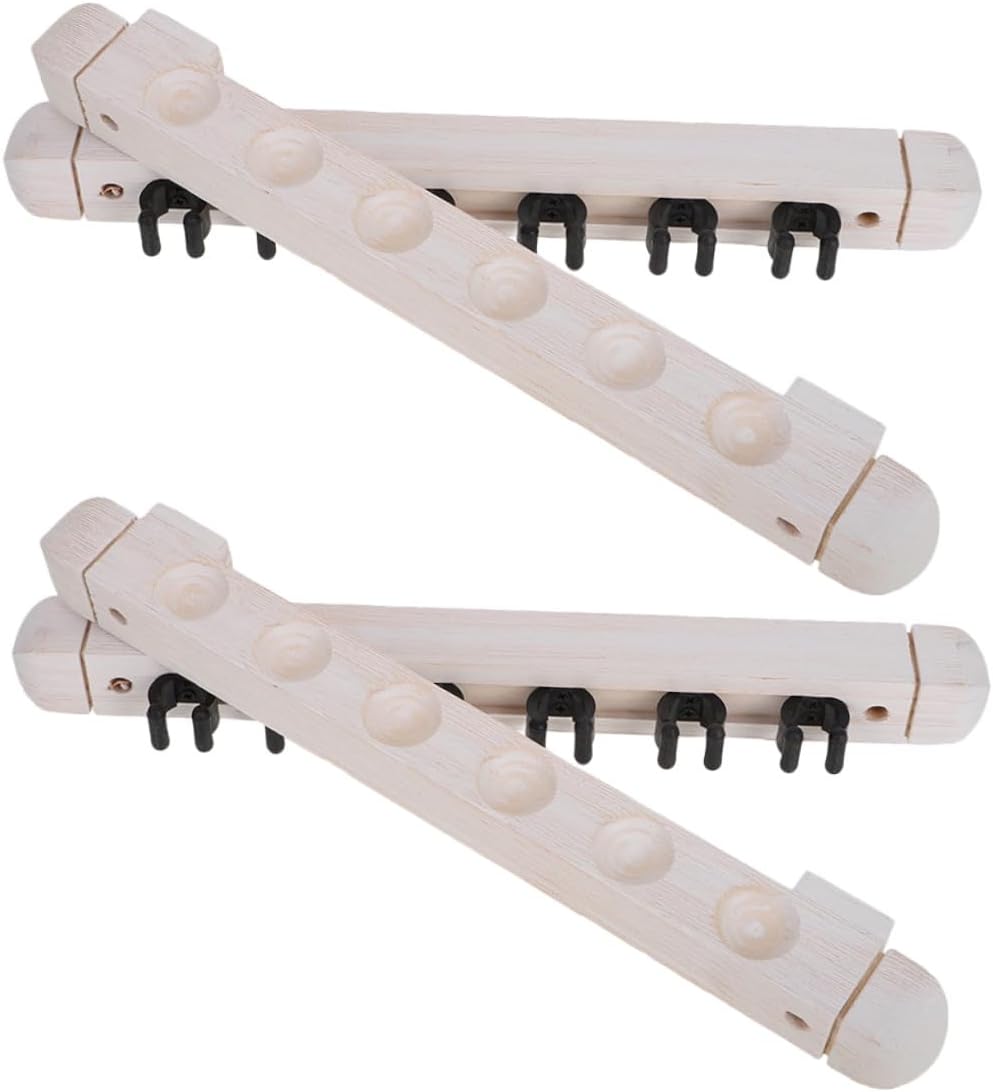 2 Pairs Solid Wood 6-hole Pool Cue Rack Wall Mounted Billiard Cue Holder Stick Storage Organizer for Pool Table Accessories