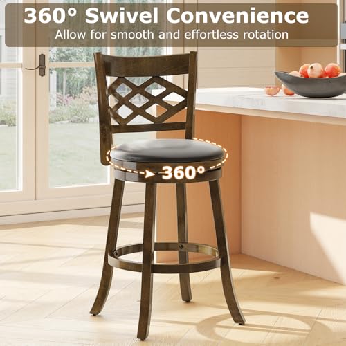 Butacos giratorios COSTWAY, juego de 4 unidades, altura de barra de 31 pulgadas, con respaldo y estructura de madera, para isla de cocina y comedor miniatura 5