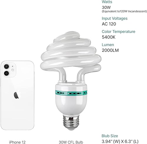 Miniatura 6 de LimoStudio AGG3240 - Paquete de 3 bombillas fluorescentes CFL de 30 W 5400 K CFL, luz blanca suave, luz de día fría con forma de paraguas E26