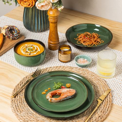 Image of LERATIO Ceramic Dinnerware Sets for 4,Porcelain Plates and Bowls Sets,Handmade Reactive Glaze Dishes Set,Oven&Dishwasher & Microwave Safe,Service for 4