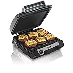 Hamilton Beach 4-in-1 Indoor Grill & Electric Griddle Combo with Bacon Cooker, Opens Flat to Double Cooking Surface, Removable Nonstick Plates, Black & Silver (25601)