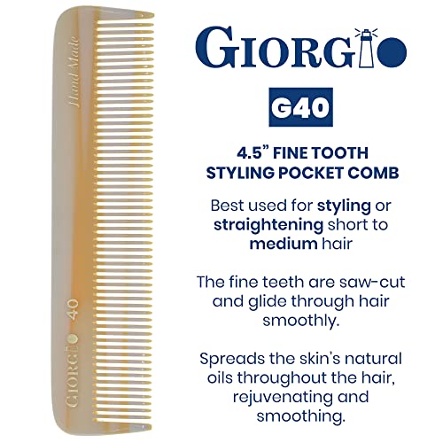 Giorgio G40 Handmade All Fine Tooth Pocket Comb, Hair Comb Straightener For Everyday Grooming Styling Hair, Mustache And Beard For Men Women And Kids, Use Dry Or With Balms, Saw Cut And Polished #TOP1